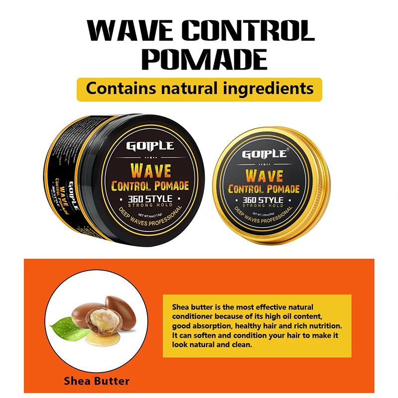 Deep Wave Pomade for Black Men Wave Kit Sport Strong Hold 360 Style Waves Layered Cream Frizz Control Gel Styling Wax with Brush