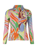 Women Pleated Print Long Sleeve Polo Shirt