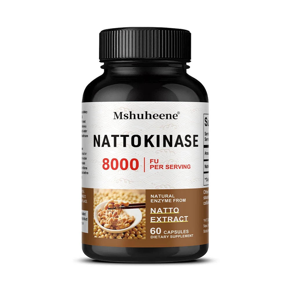 Nattokinase 8000 FU Capsules (Non-GMO & Gluten Free) - Maintains Blood Pressure Balance, Supports Cardiovascular Health