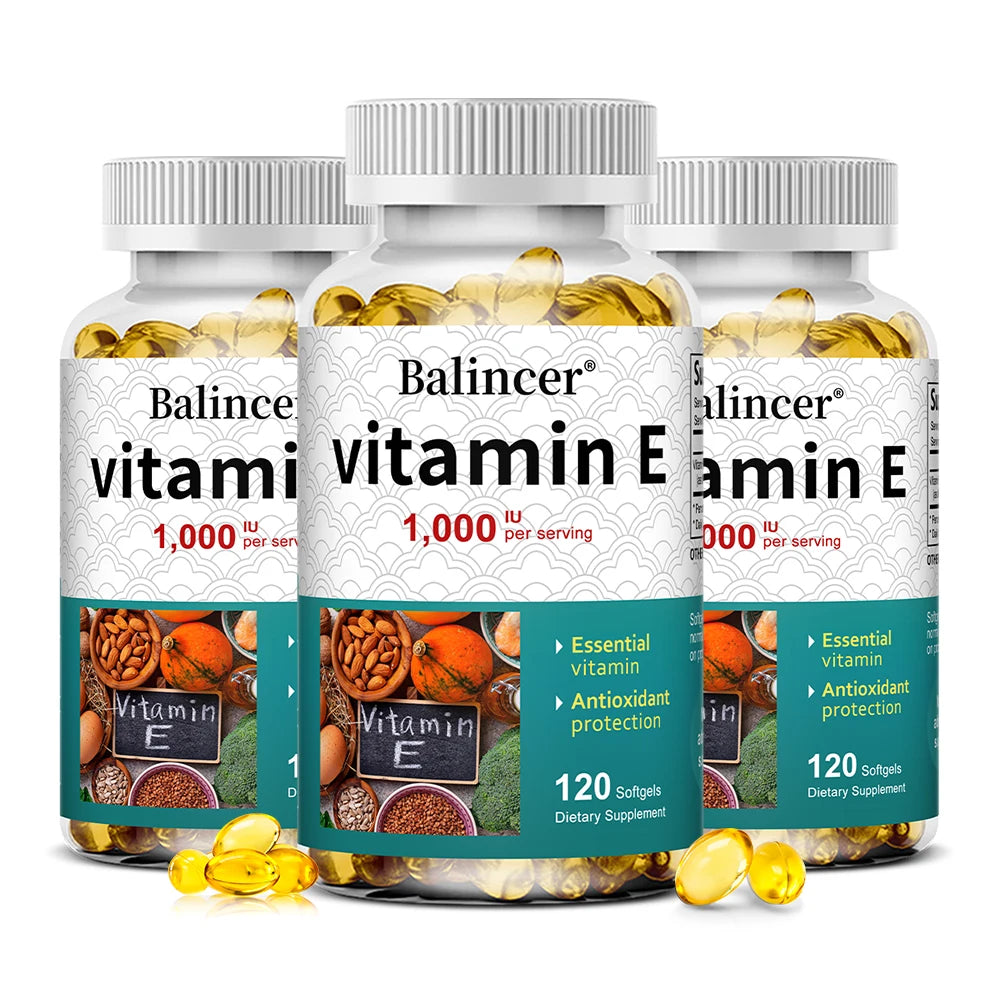 Natural Vitamin E Capsules, Antioxidant Supplement, Support Skin Hair Nail Heart Brain Cardiovascular & Immune System Wellness