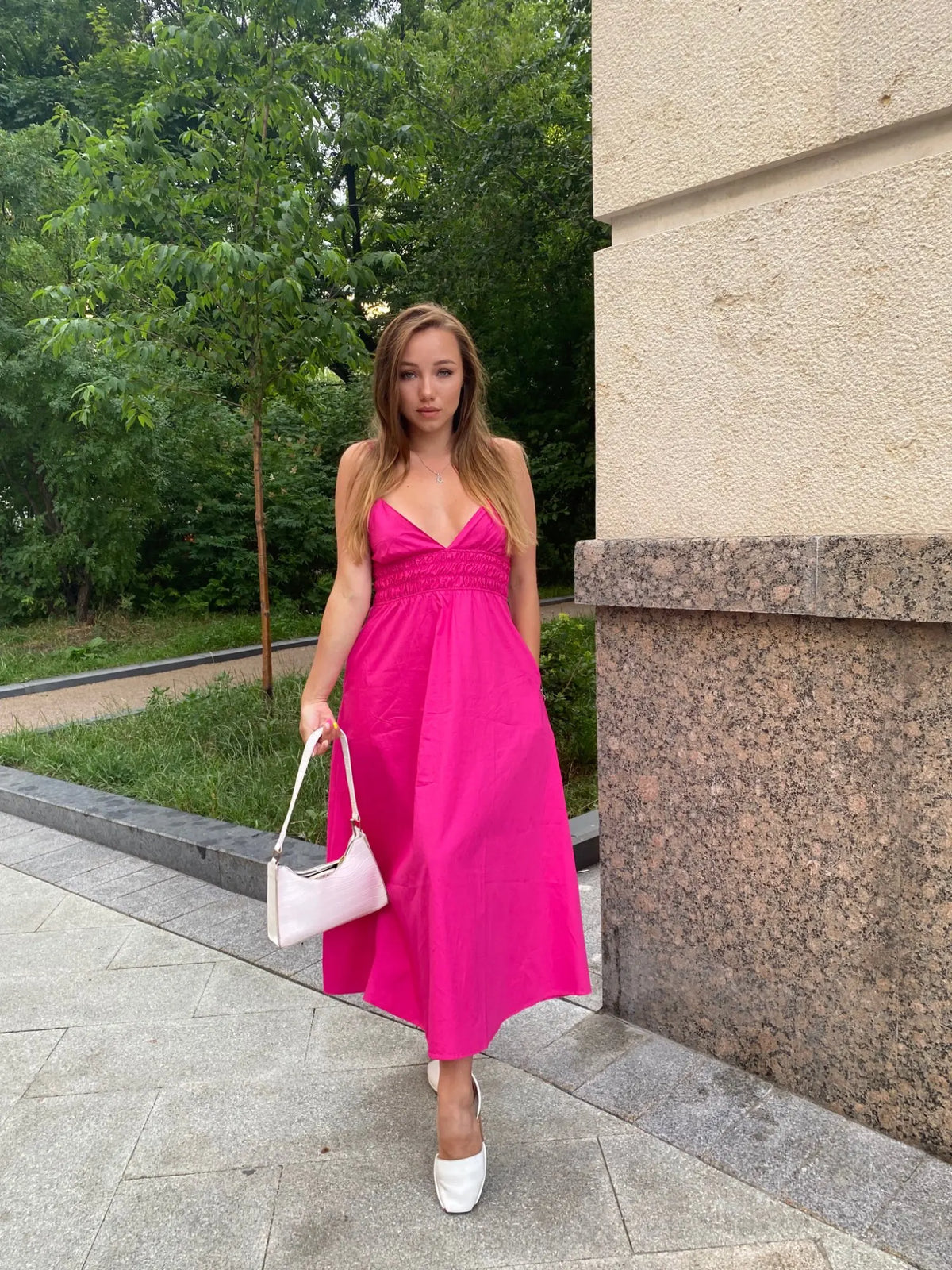 Foridol Elastic Smocking Green Cotton V Neck Summer Women's Dress Sleevless Long Green Maxi Casual Strapy Dress Solid Female