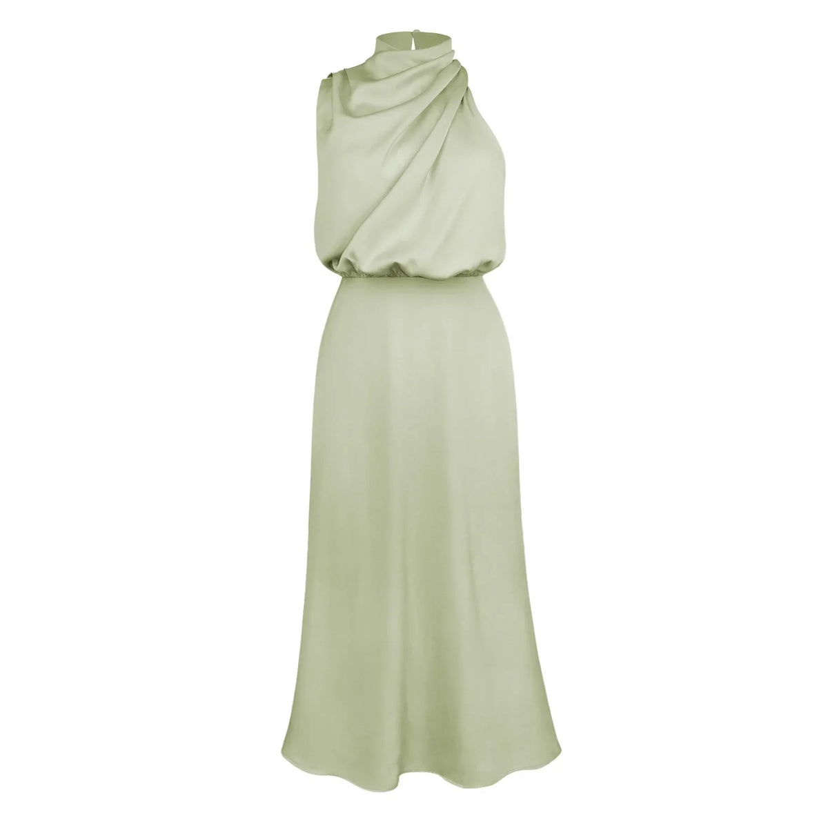 Foridol One Shoulder Turtleneck Tank Satin Women Party Dress Robe Zip Sleeveless Elegant Vintage Folds Women Clothing 2025
