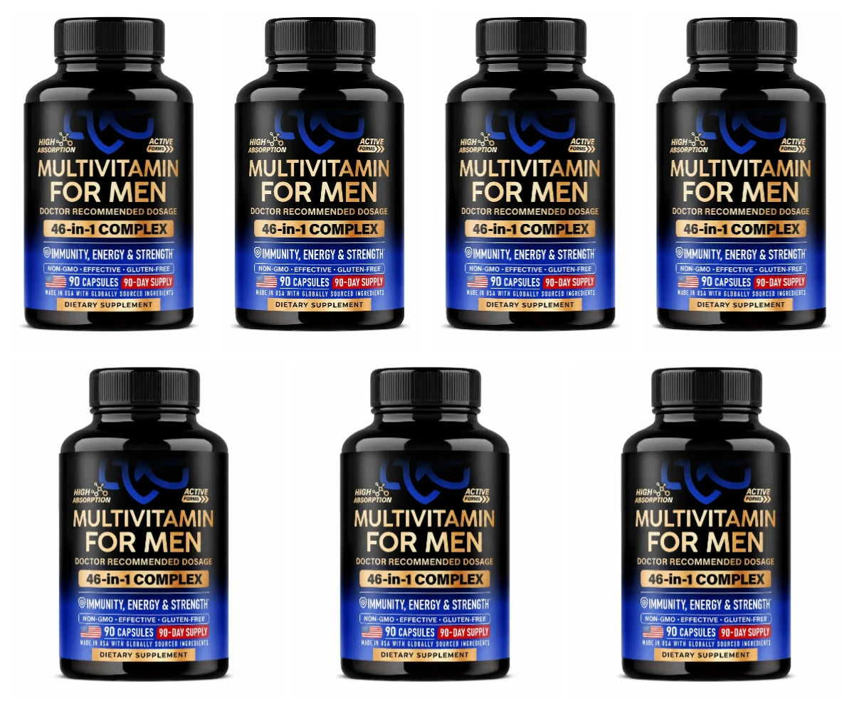 Multivitamin for Men Capsules with D3, K2, B12, Zinc & Magnesium for Vitality & Daily Energy Wellness Support, Men, 90 Capsules
