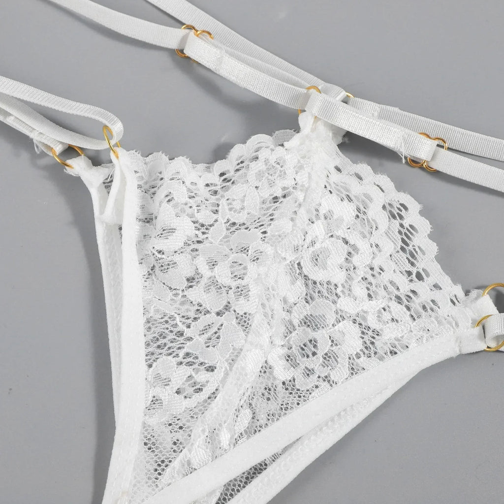Porn 3pcs Lace Underwear Set Women Sexy Lingerie Halter Bra and Panties Garter Intimate Erotic Babydolls Sex Costumes