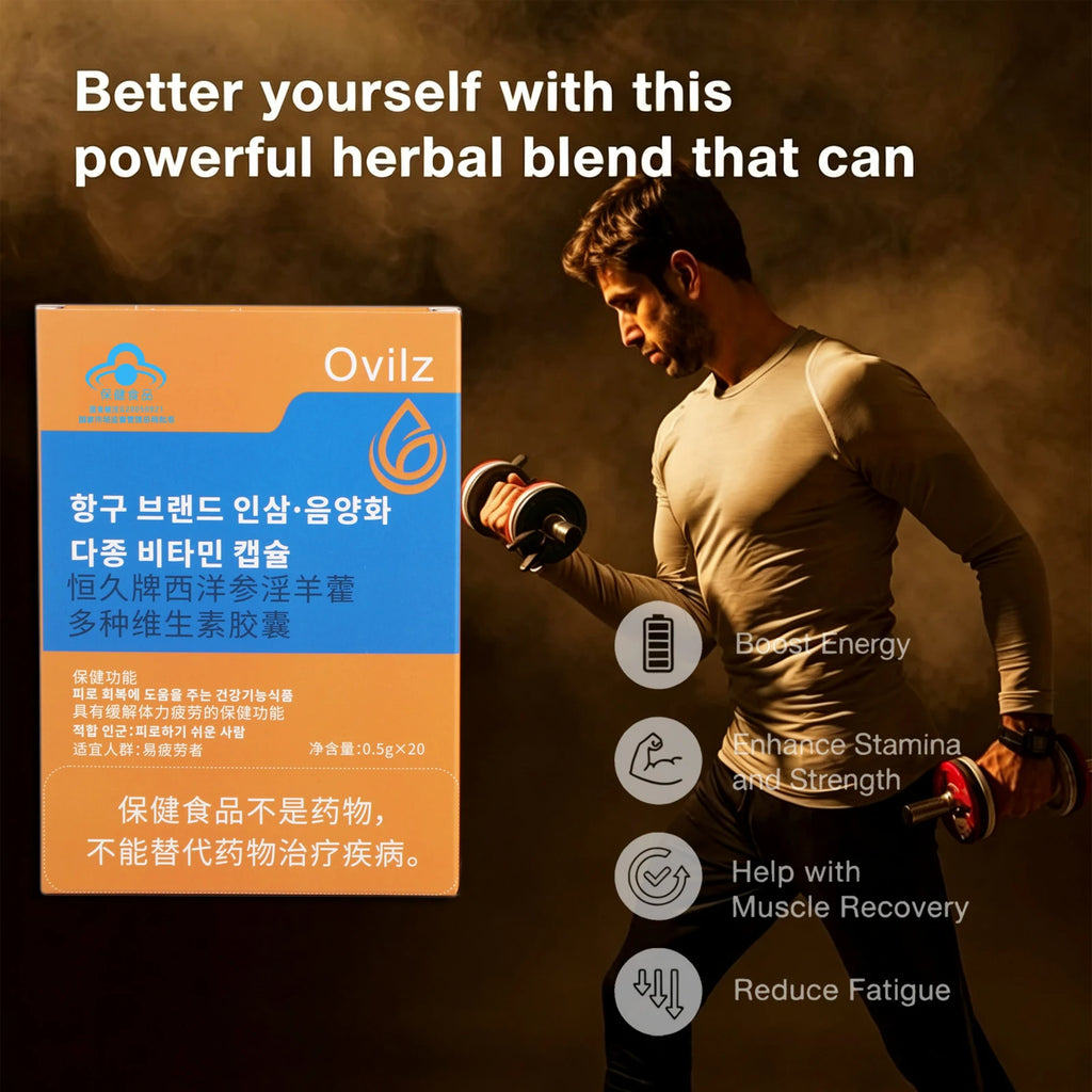 Powerful Ginseng Epimedium multivitamin pills surge energy support stamina drive naturally awaken Men Vitality power last longer