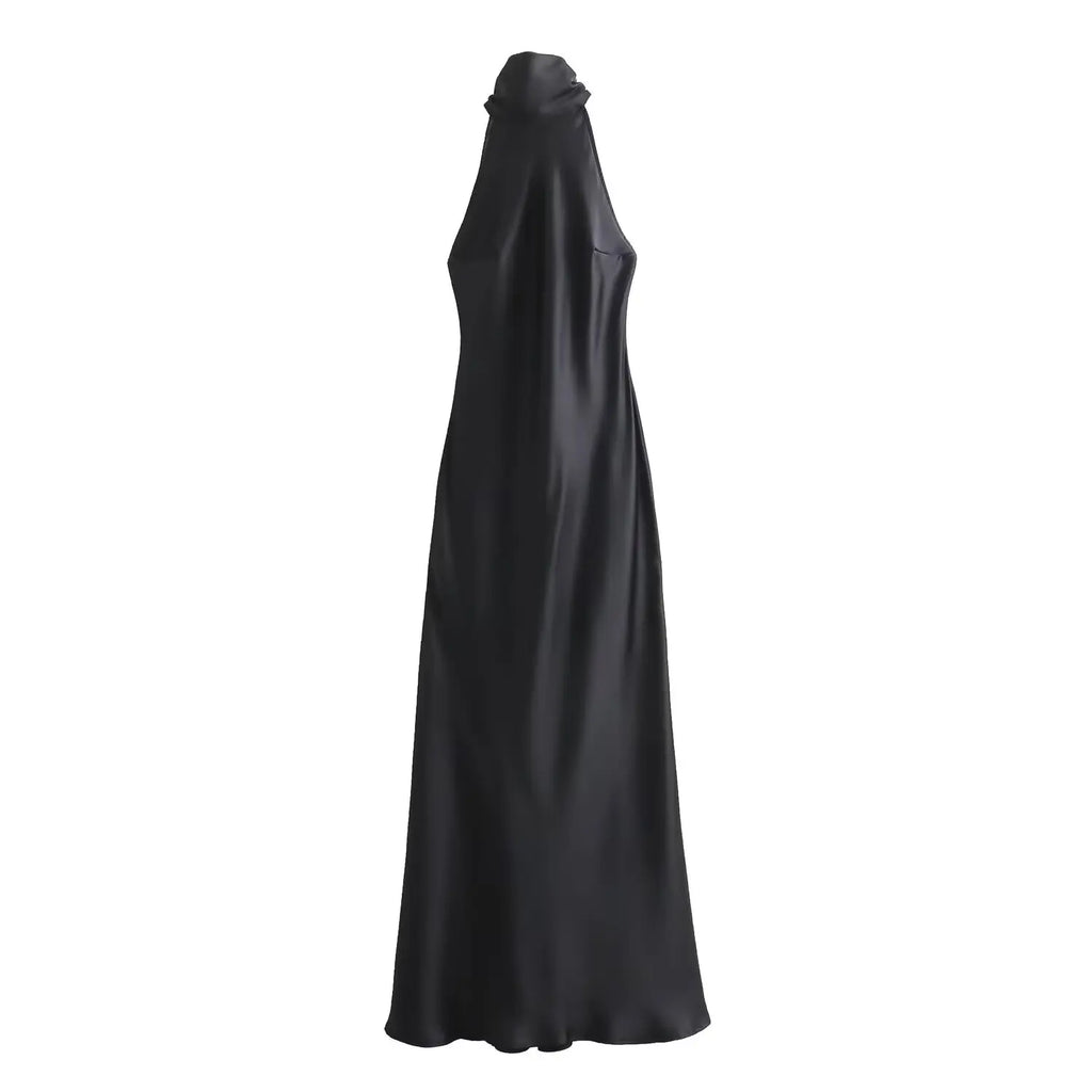 Foridol Halter Satin Dress Women Sexy Backless Burgundy summer spring Dress Elegant Maxi Long Party Dress Christmas Vestidos