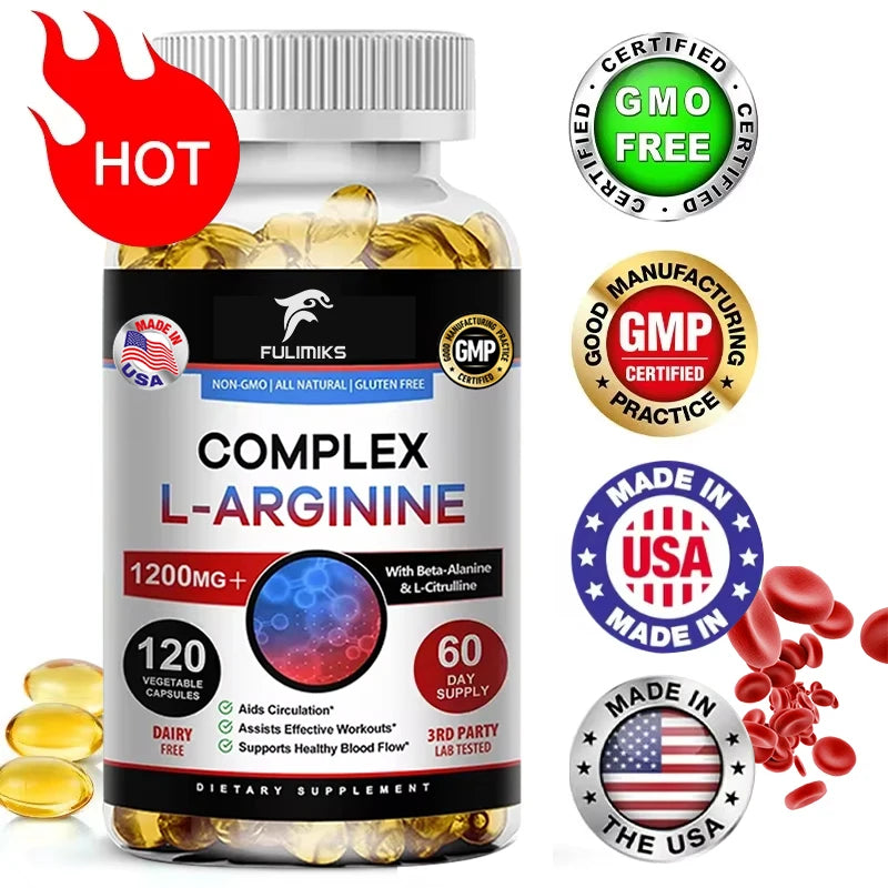 L-Arginine Nitric Oxide Supplement Helps Build Muscle and Supports Blood Flow, Circulation, Nutrient Delivery and Pumping