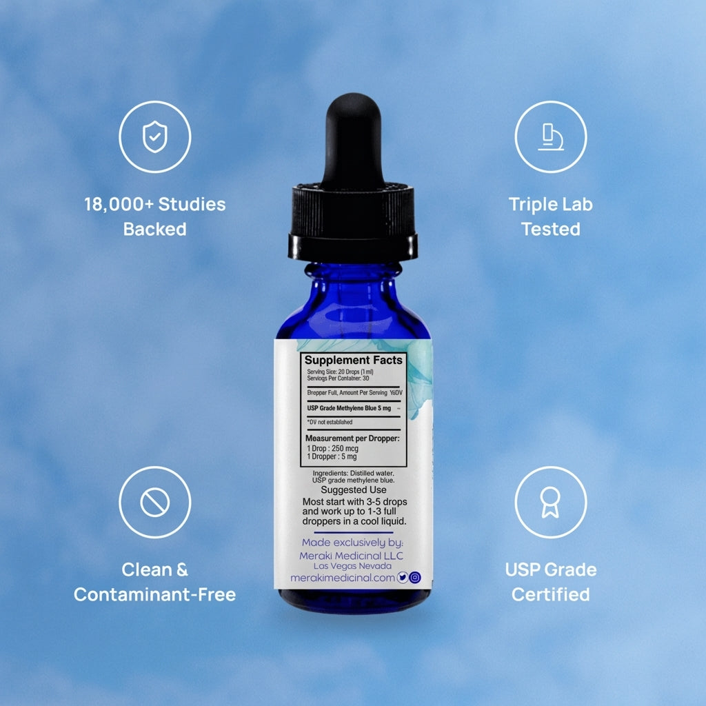 USP Grade Methylene Blue 150mg Liquid Drops – Lab Verified, Heavy Metal Tested